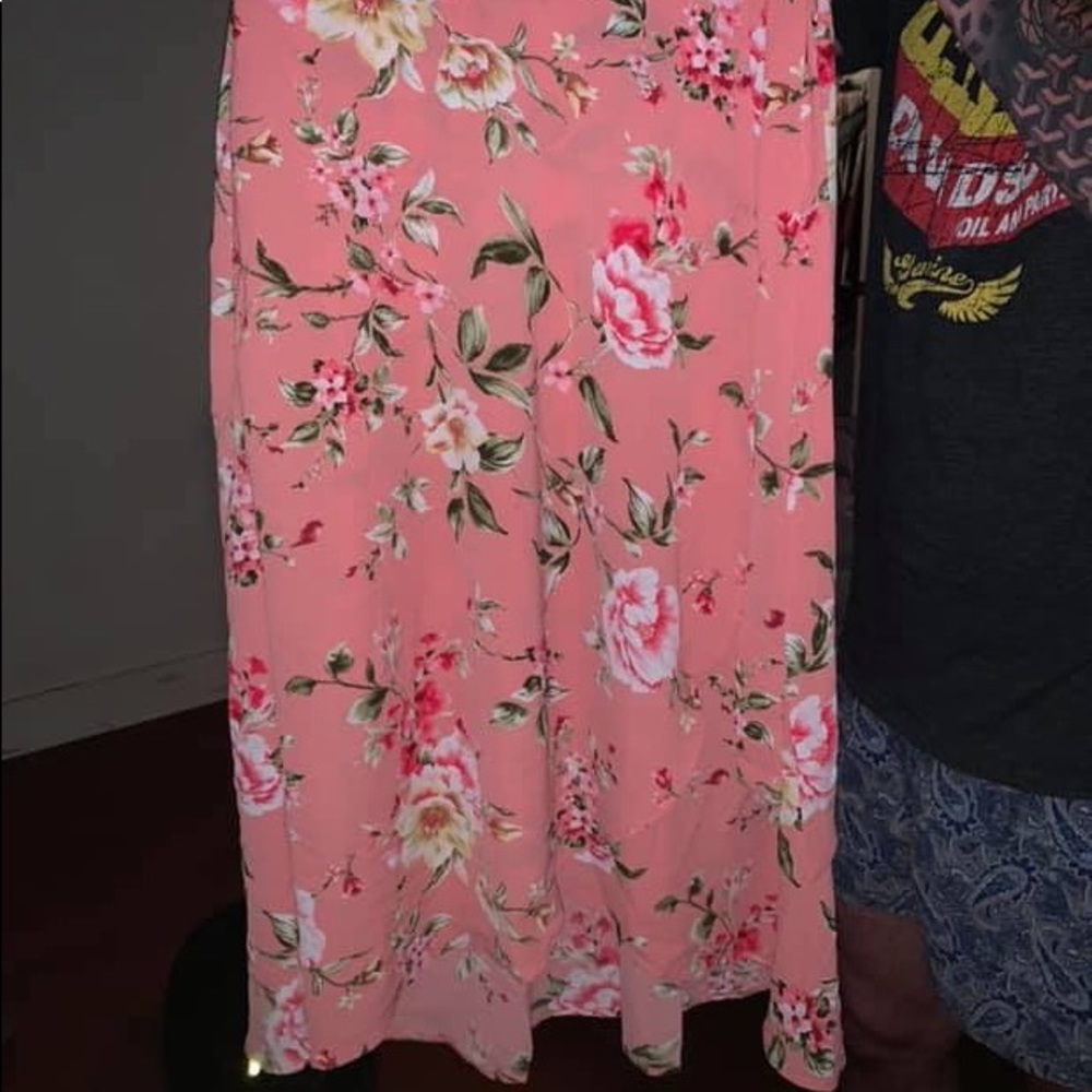 Pink floral midi skirt